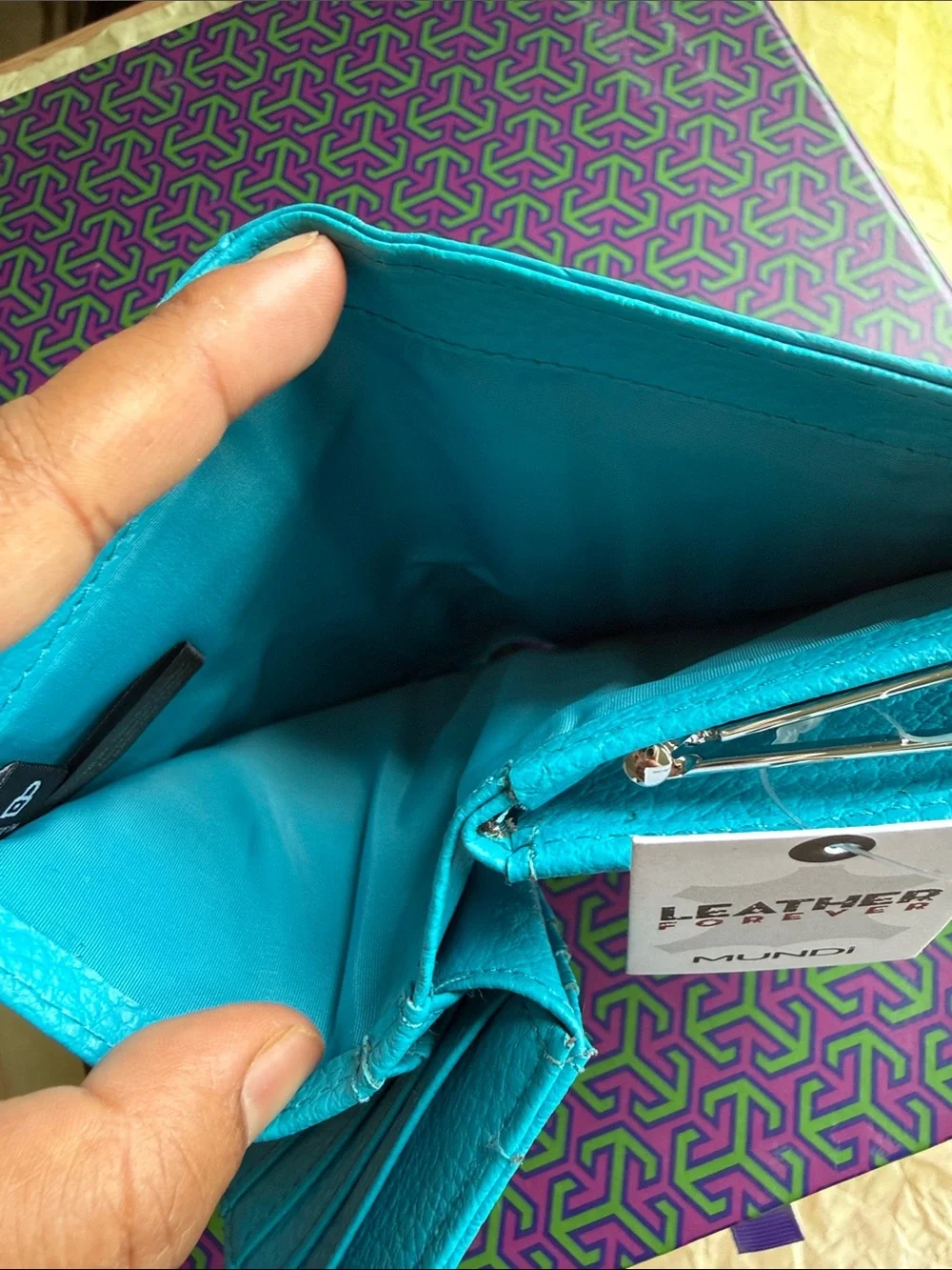 mundi Turquoise Pebbled Leather Phone Wallet Case